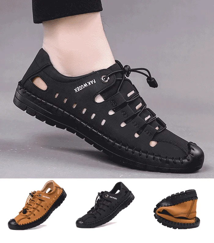 Men's Aviator Wrapped Toe Hollow Leather Sandals