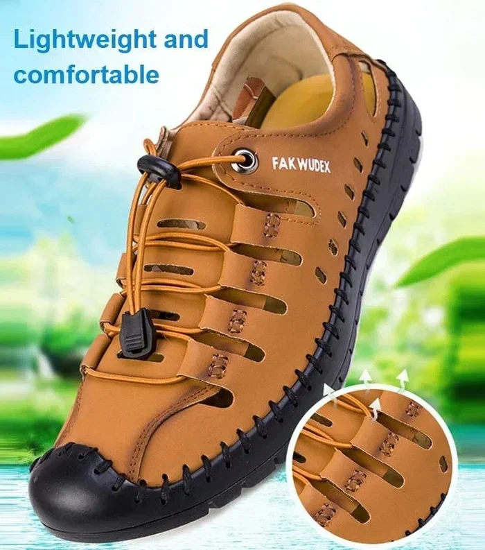 Men's Aviator Wrapped Toe Hollow Leather Sandals