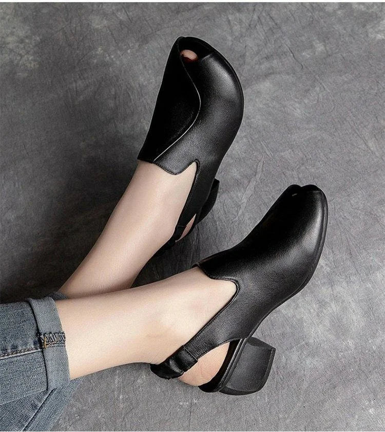 Soft-Soled Retro Leather Fish Mouth Women's Shoes