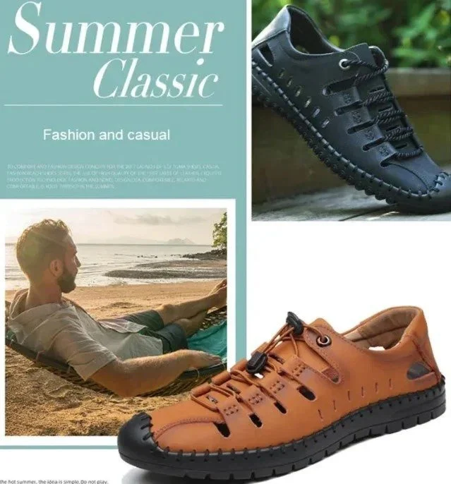 Men's Aviator Wrapped Toe Hollow Leather Sandals