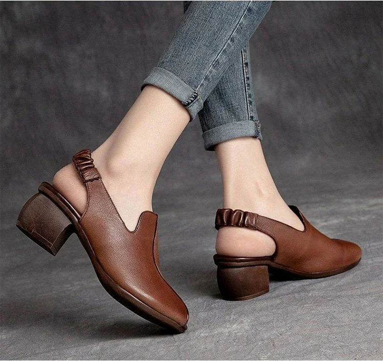 Soft-Soled Retro Leather Fish Mouth Women's Shoes